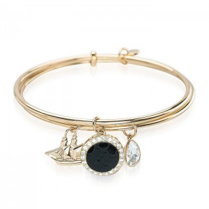 Women's Brahmin Double Crystal Charm Bangle Jewelry Black | VZGK3679