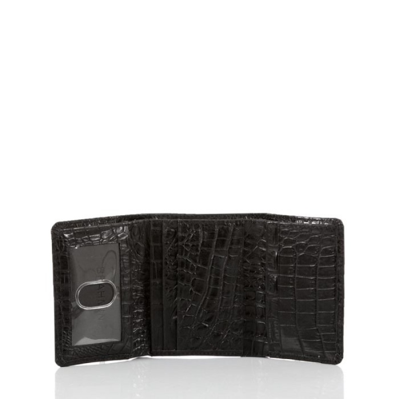 Men's Brahmin Slim Trifold Wallets Black | MHON0271