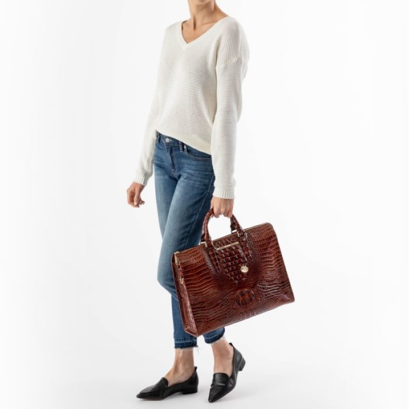 Women's Brahmin Business Tote Business Bags Whiskey Topsail | BVIE1384