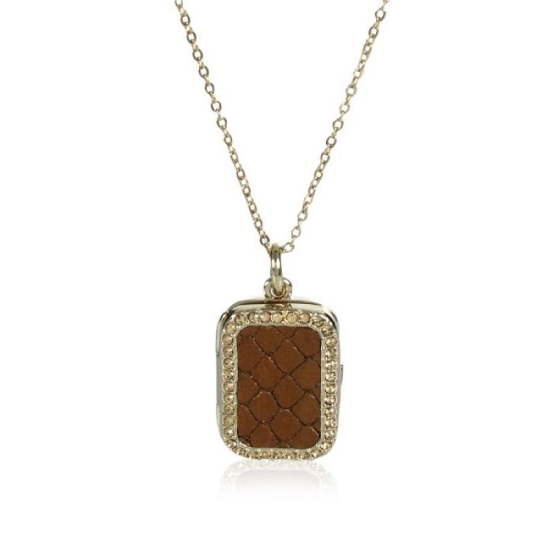 Women\'s Brahmin Crystal Locket Necklace Jewelry Brown | JIJF7888