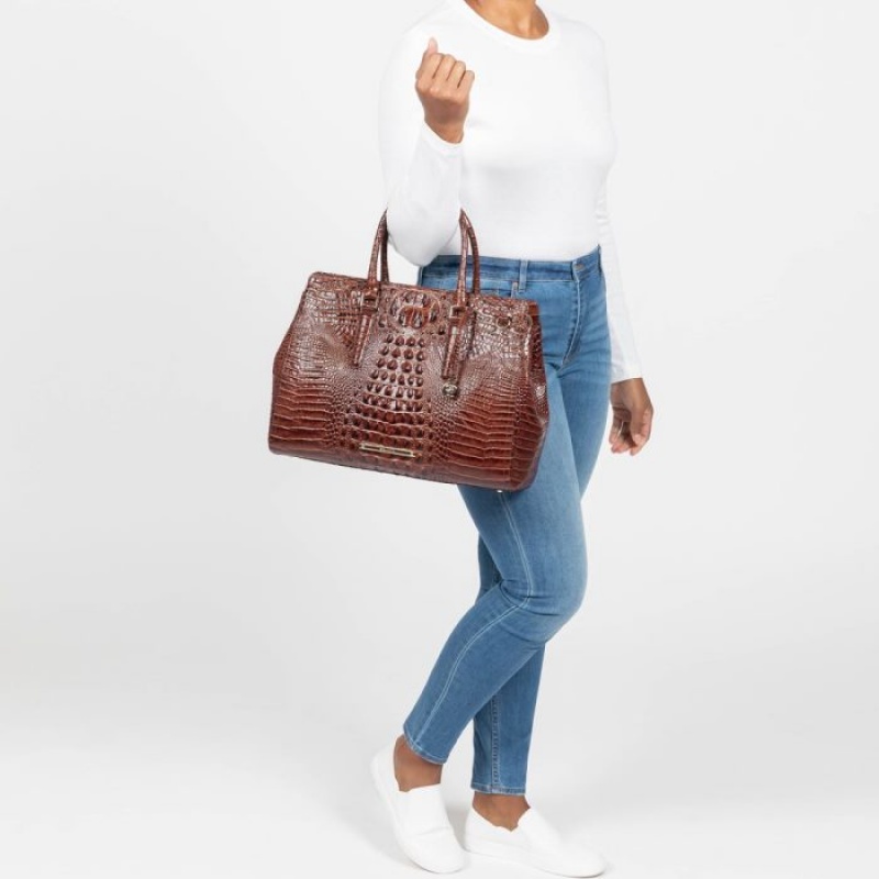 Women's Brahmin Finley Carryall Satchel Bags Pecan Melbourne | RMFS5732