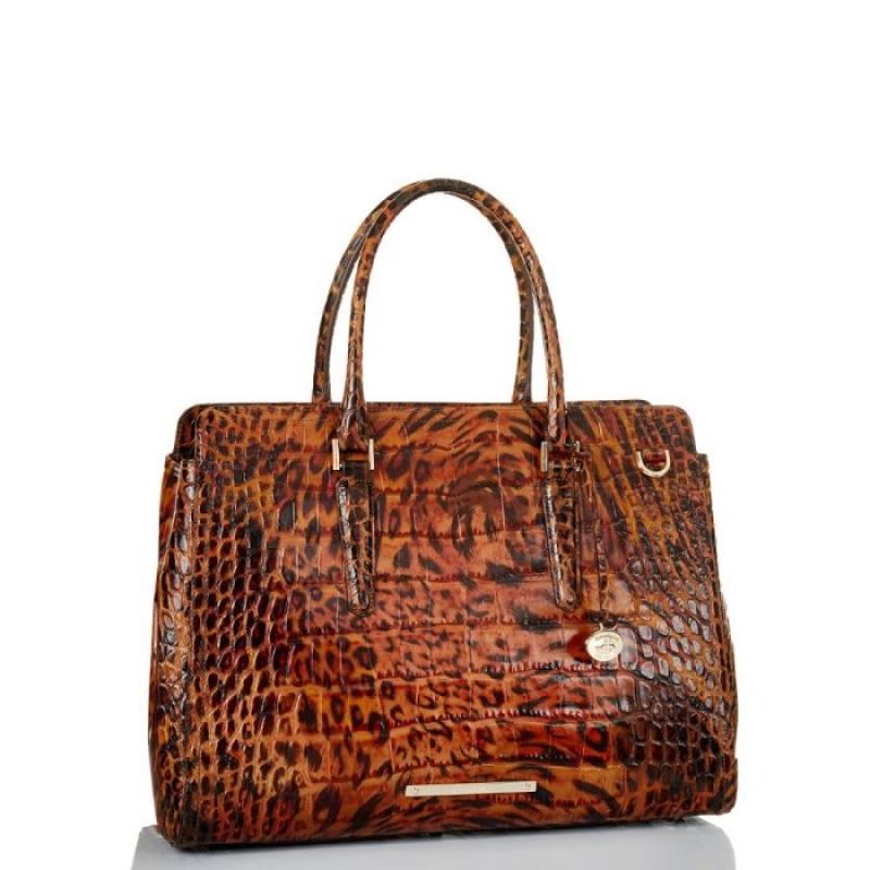 Women's Brahmin Finley Carryall Satchel Bags Brown | QBDA7321