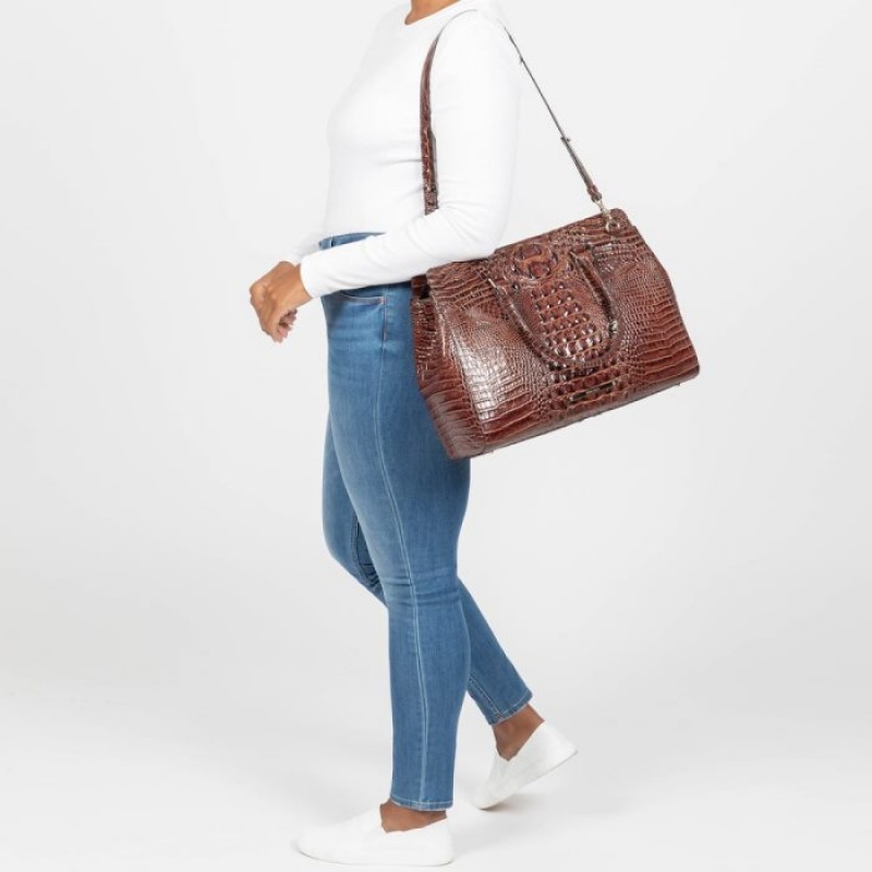 Women's Brahmin Finley Carryall Satchel Bags Cocoa Ombre Melbourne | GNYA5705