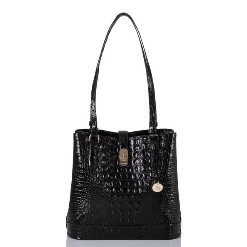 Women\'s Brahmin Fiora Bucket Bags Black | QTPE6863