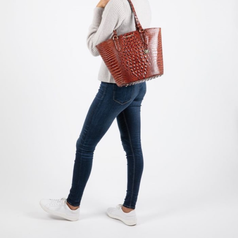 Women's Brahmin Medium Bowie Tote Bags Praline Plaza | DLKX0084