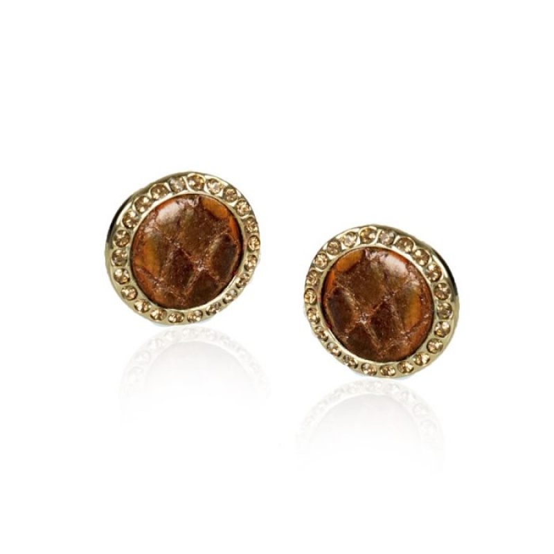 Women\'s Brahmin Round Crystal Earrings Jewelry Brown | OWFR8611