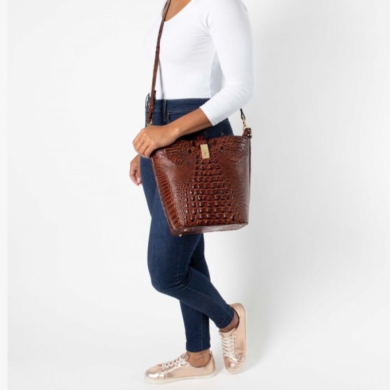 Women's Brahmin Shira Bucket Bags Brown | DIRN8011