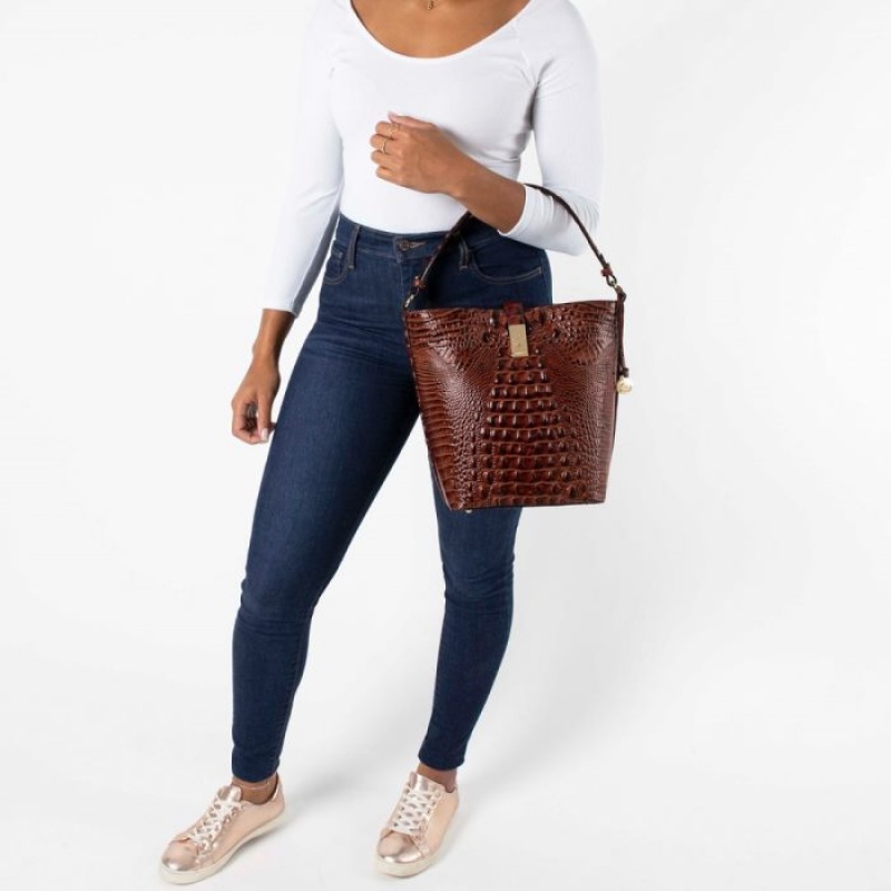 Women's Brahmin Shira Bucket Bags Brown | DIRN8011