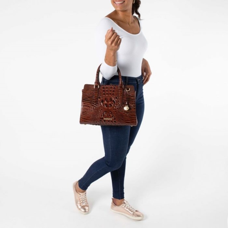 Women's Brahmin Small Finley Satchel Bags Pecan Melbourne | LNAB6313