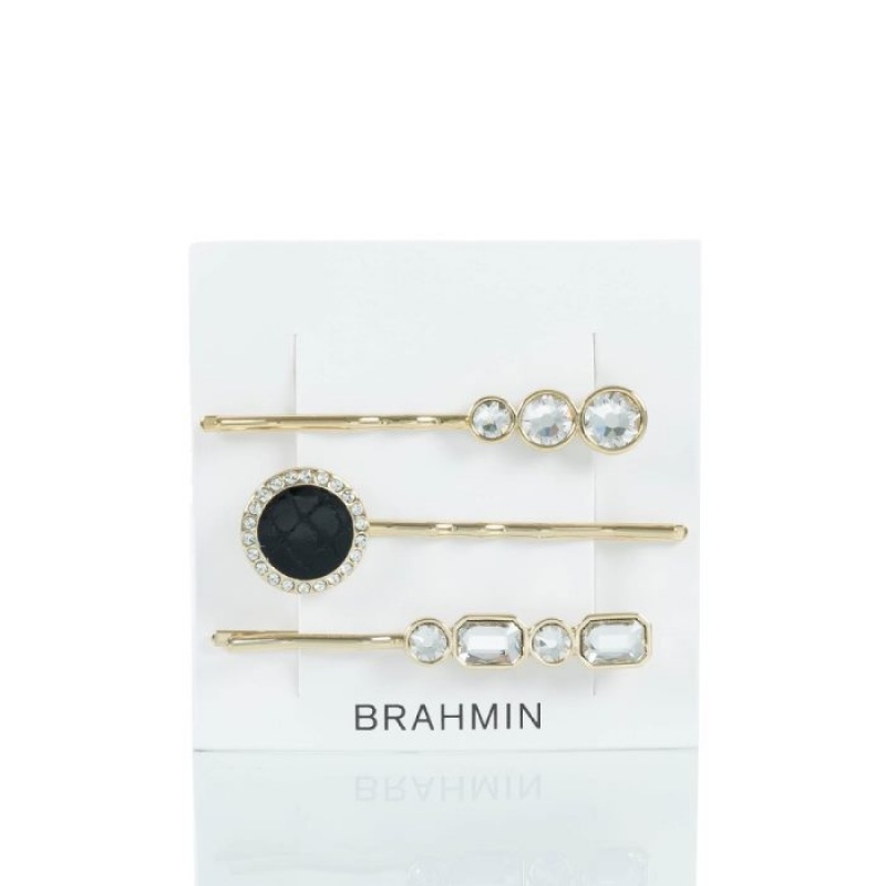 Women\'s Brahmin Trio Hair Pins Jewelry Black | CALU3212